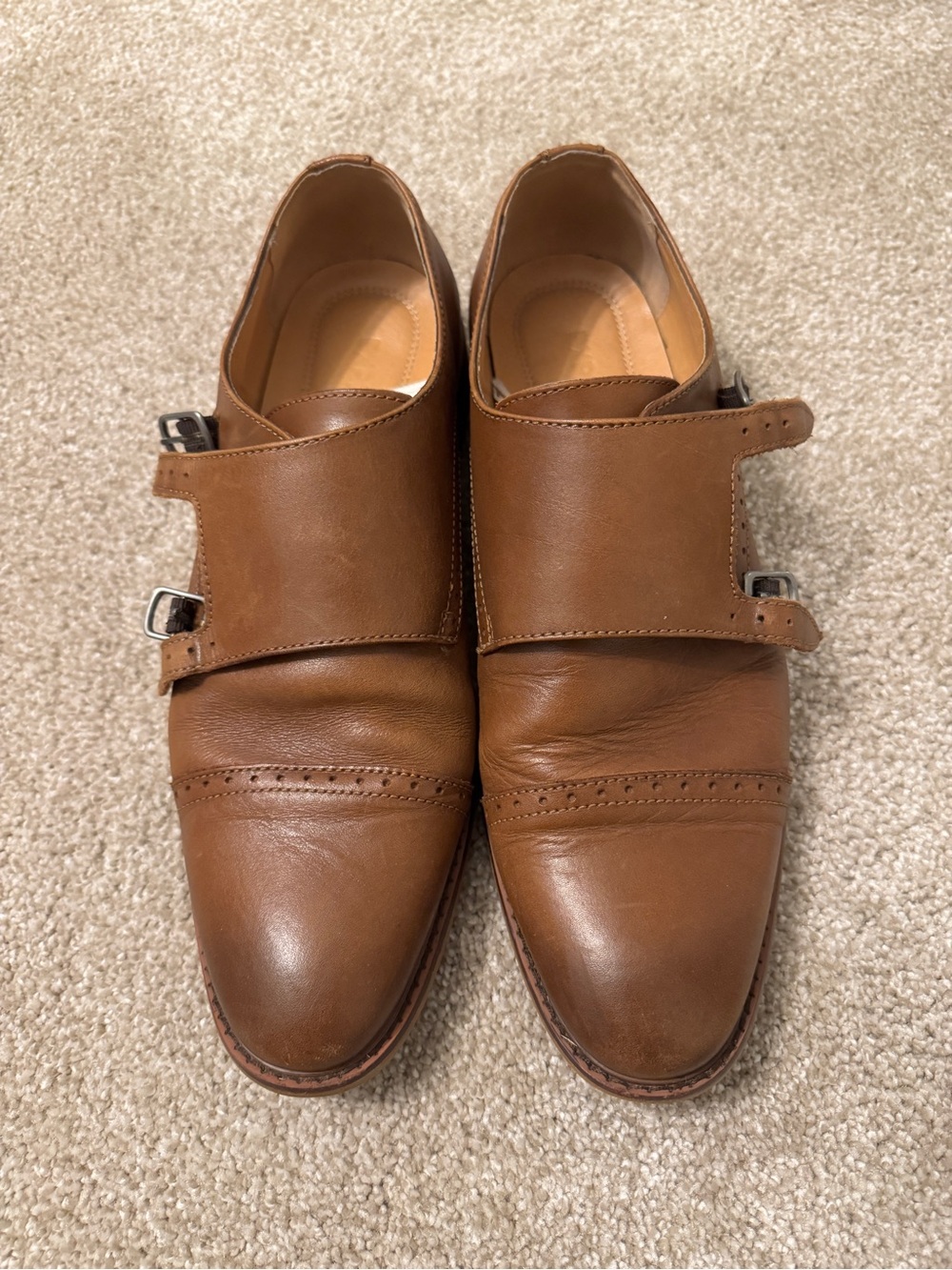 Men's Express Double Monk Strap Leather Dress Shoes - Brown